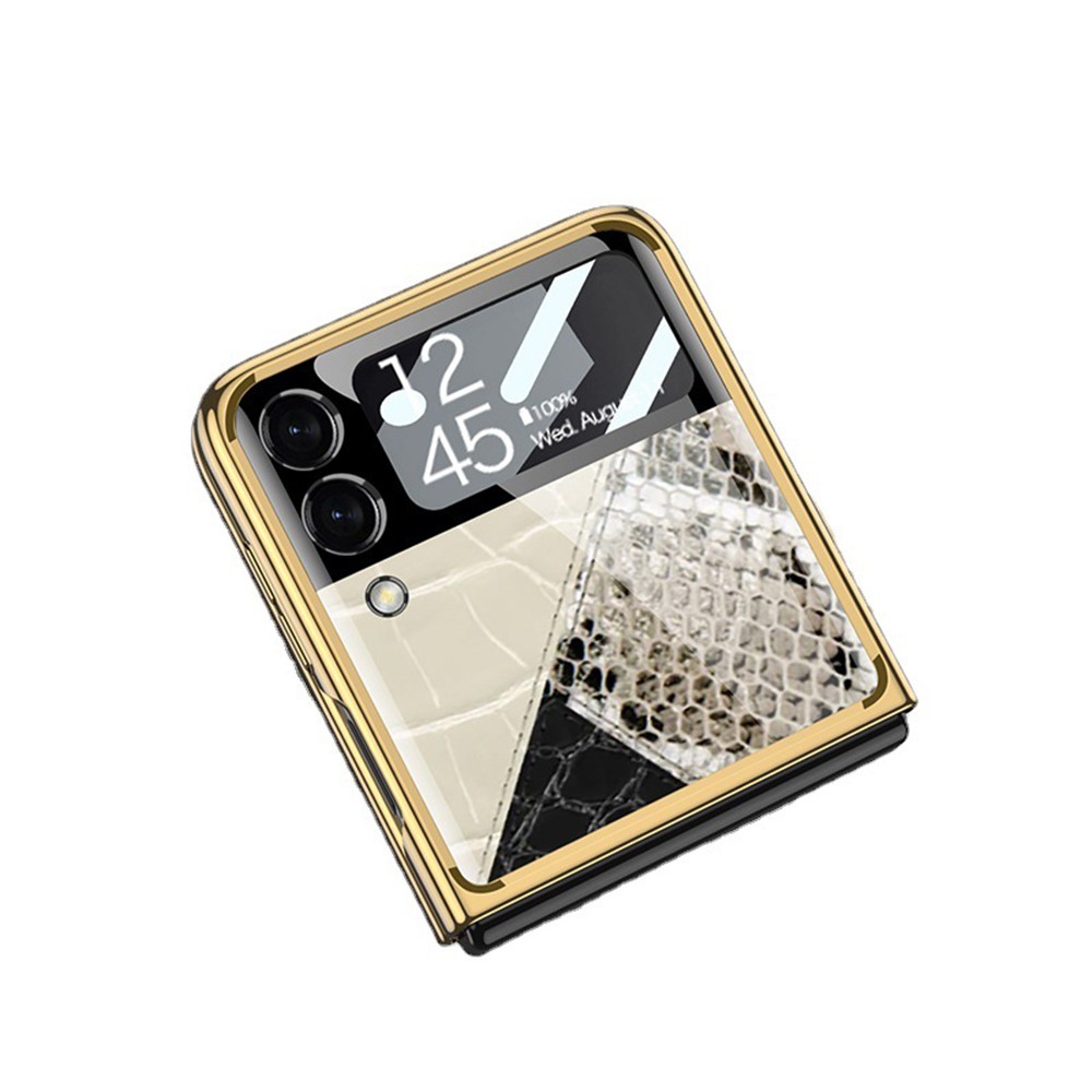 GKK Texture Color Splicing Pattern Printing PC + Tempered Glass Rear Screen Protector Phone Case Cover for Samsung Galaxy Z Flip3 5G - Style 5-4