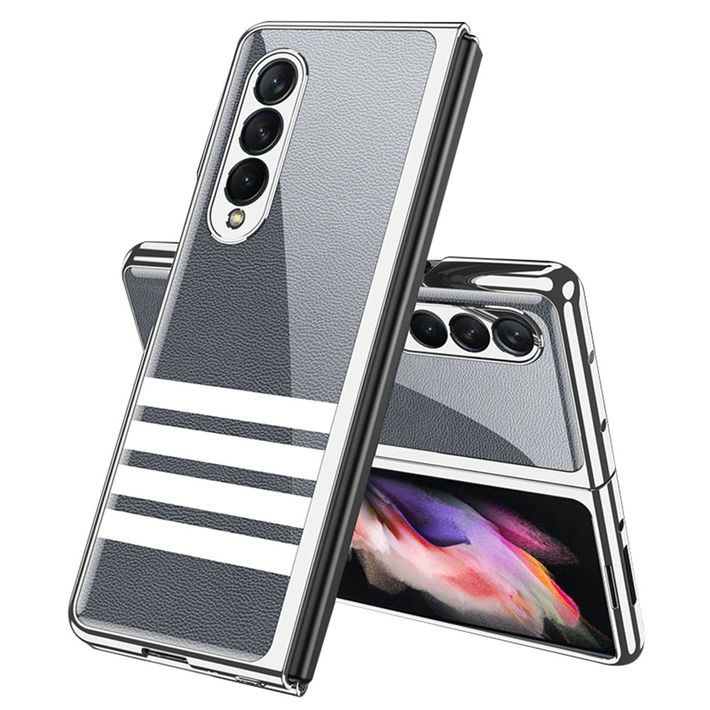 GKK Electroplating Block Series Pattern Printing Tempered Glass Back Hard PC Protective Phone Case for Samsung Galaxy Z Fold3 5G - Four Bars-1