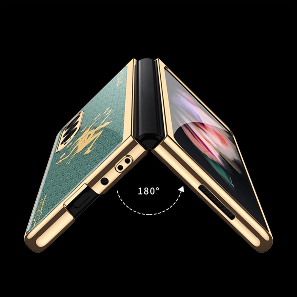 GKK Electroplating Block Series Pattern Printing Tempered Glass Back Hard PC Protective Phone Case for Samsung Galaxy Z Fold3 5G - Four Bars-5