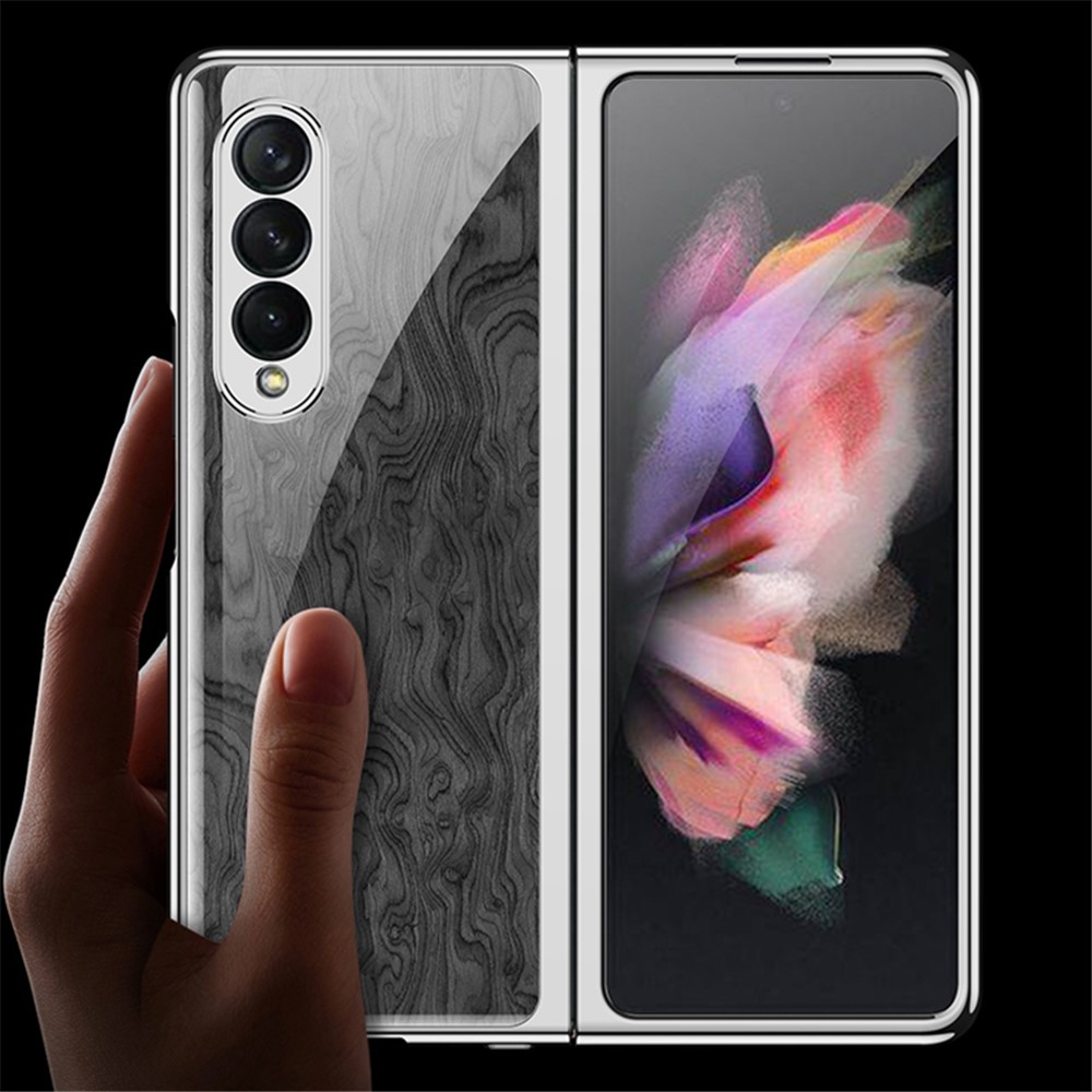 GKK Electroplating Block Series Pattern Printing Tempered Glass Back Hard PC Protective Phone Case for Samsung Galaxy Z Fold3 5G - Four Bars-6