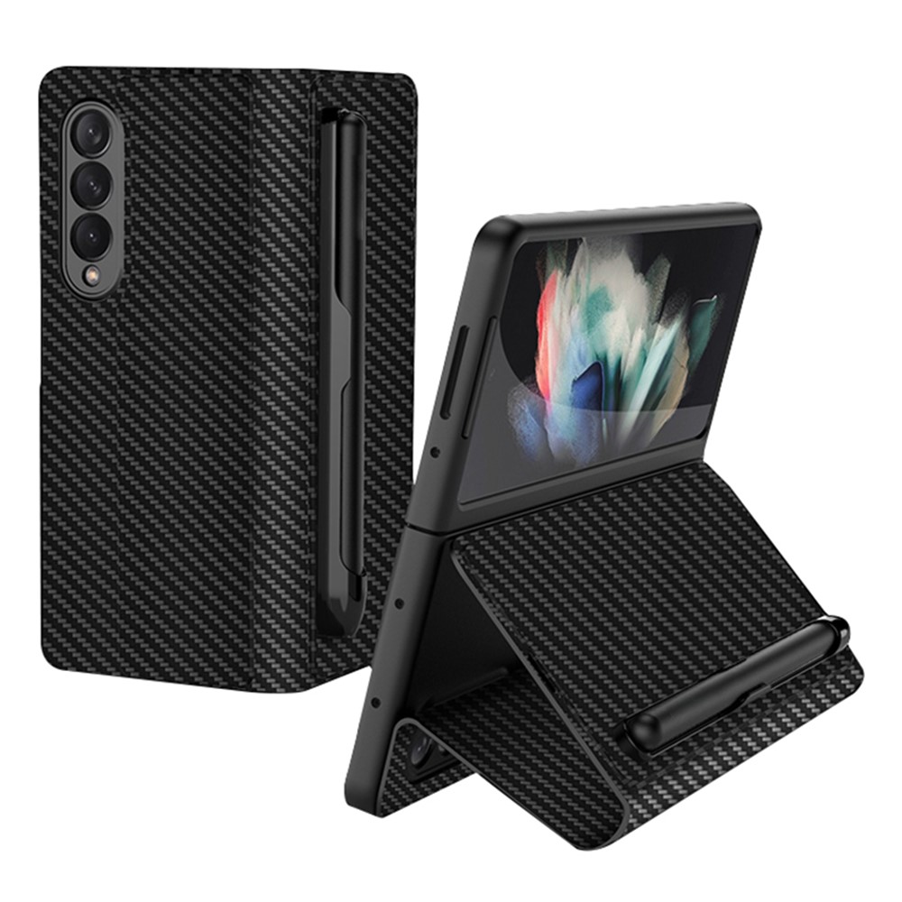 GKK Folio Flip Auto-absorbed Magnetic Closure Pen Slot Design Anti-Drop PU Leather + PC Phone Case for Samsung Galaxy Z Fold3 5G - Carbon-1