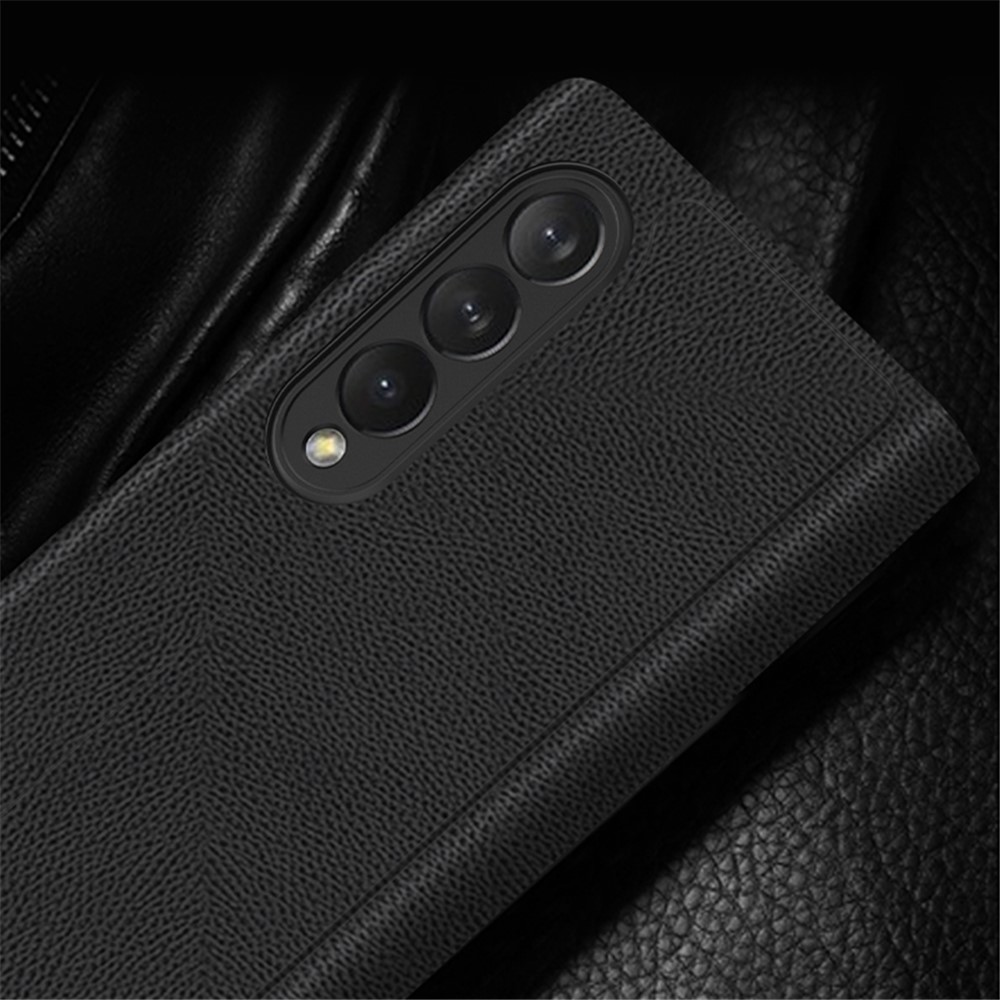 GKK Folio Flip Auto-absorbed Magnetic Closure Pen Slot Design Anti-Drop PU Leather + PC Phone Case for Samsung Galaxy Z Fold3 5G - Carbon-4
