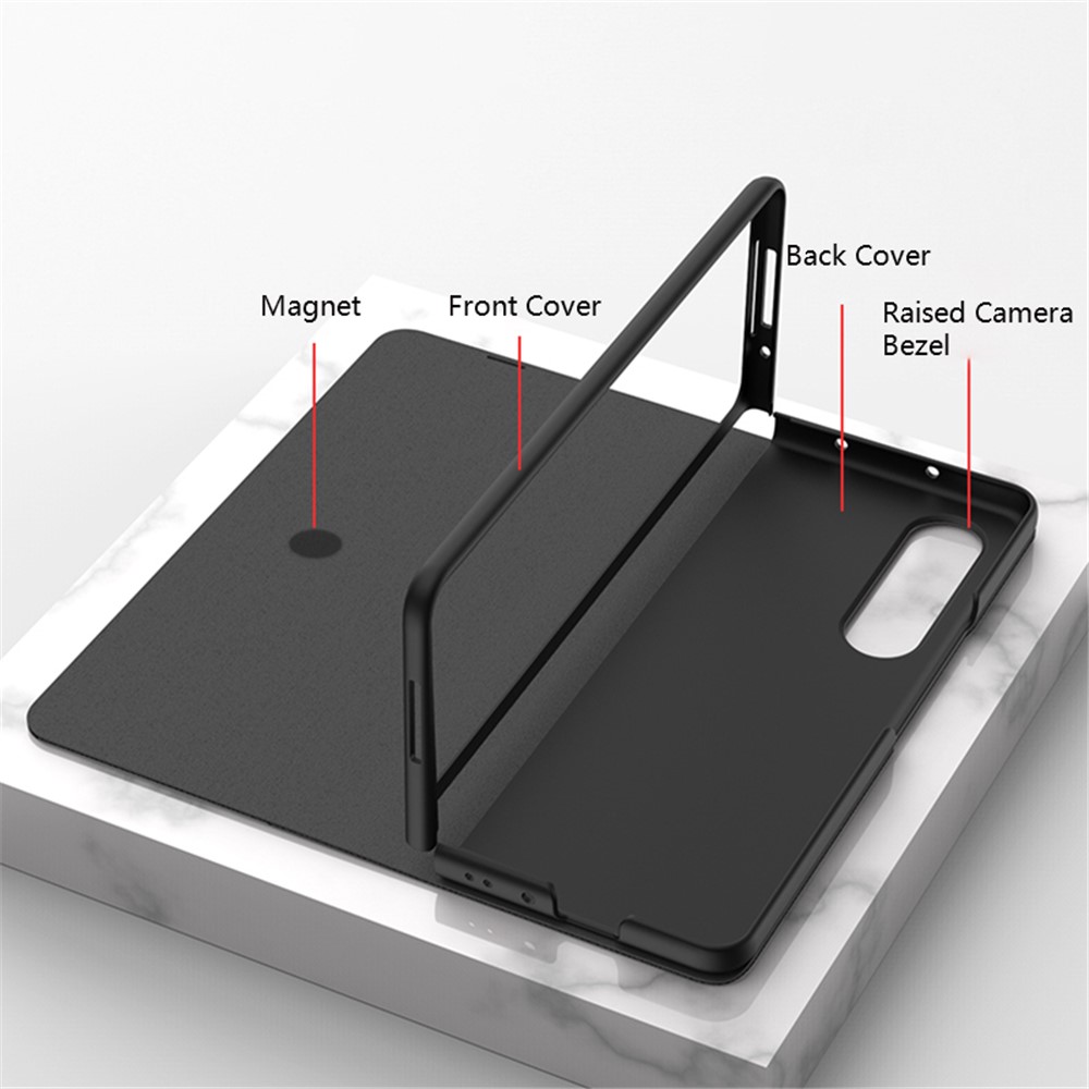 GKK Folio Flip Auto-absorbed Magnetic Closure Pen Slot Design Anti-Drop PU Leather + PC Phone Case for Samsung Galaxy Z Fold3 5G - Carbon-7