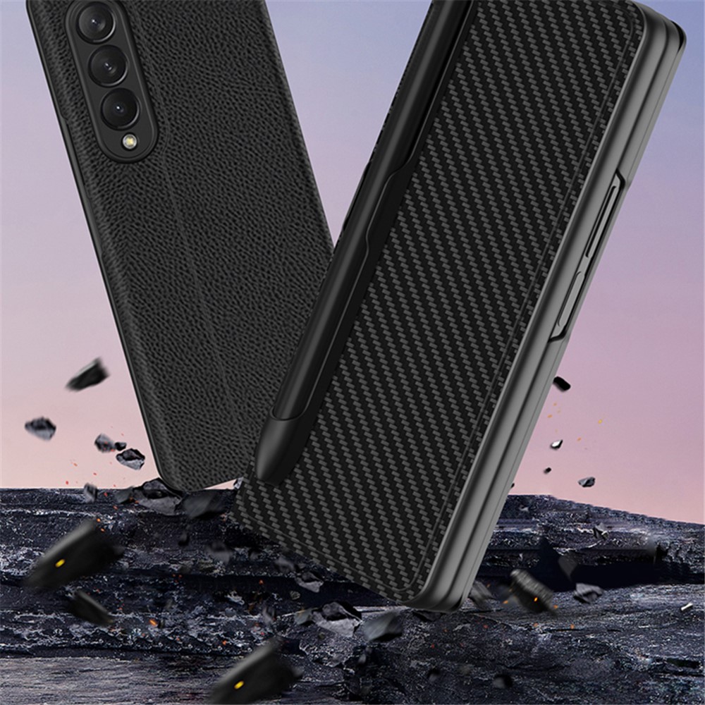 GKK Folio Flip Auto-absorbed Magnetic Closure Pen Slot Design Anti-Drop PU Leather + PC Phone Case for Samsung Galaxy Z Fold3 5G - Carbon-8