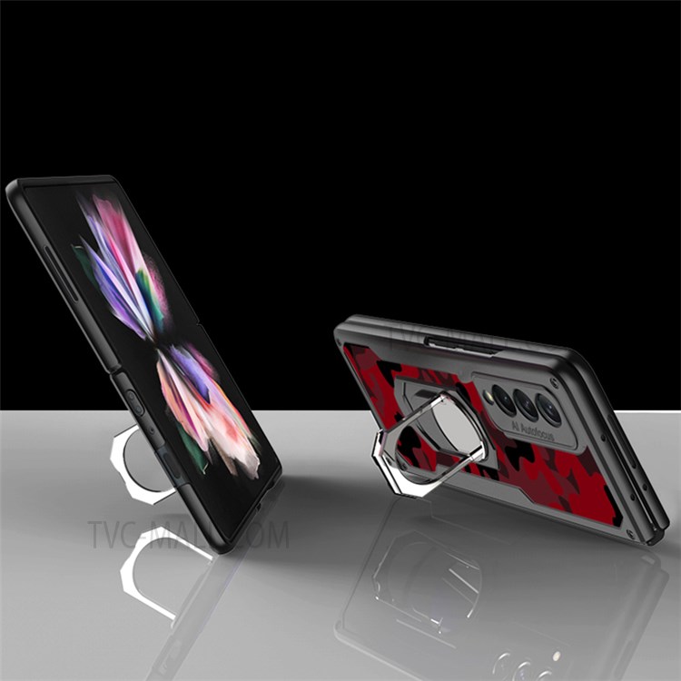 GKK Armour Series Pattern Printing Back Hard PC Protective Phone Case with Ring Holder Kickstand for Samsung Galaxy Z Fold3 5G - Carbon Fiber-5