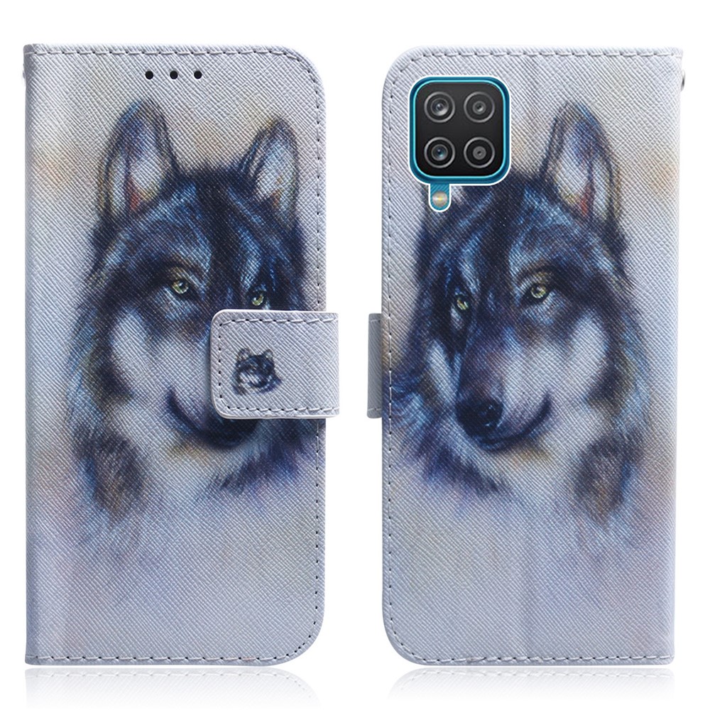 Pattern Printing Design PU Leather Magnetic Flip Folio Stand Wallet Case for Samsung Galaxy M32 4G (Global Version) - Wolf-1