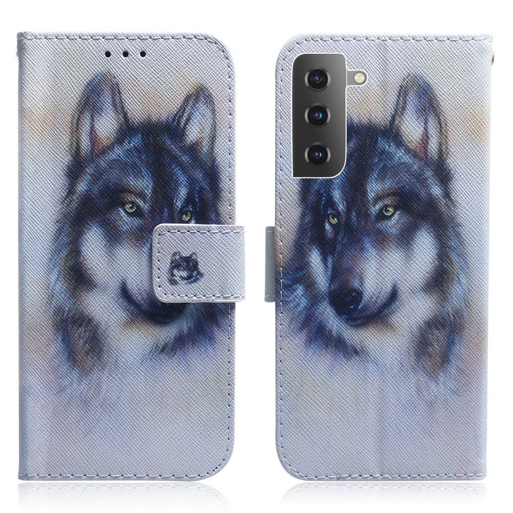 Pattern Printing Design Stand Flip Magnetic Clasp PU Wallet Phone Case for Samsung Galaxy S22 - Wolf-1