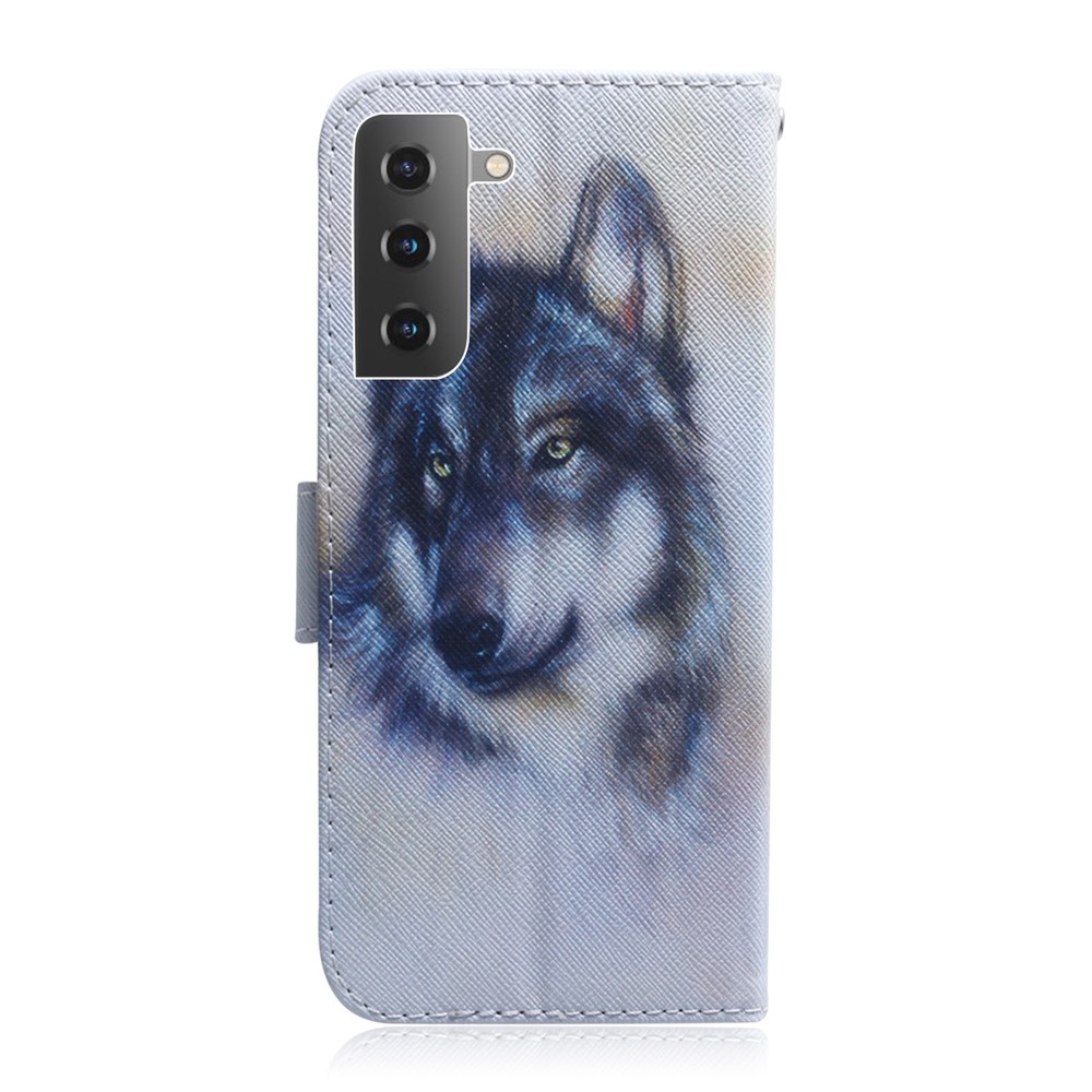 Pattern Printing Design Stand Flip Magnetic Clasp PU Wallet Phone Case for Samsung Galaxy S22 - Wolf-3