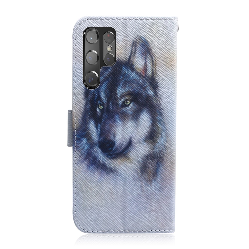 Shockproof Pattern Printing Stand Flip Magnetic Closure Protection PU Leather Wallet Case Cover for Samsung Galaxy S22 Ultra - Wolf-3