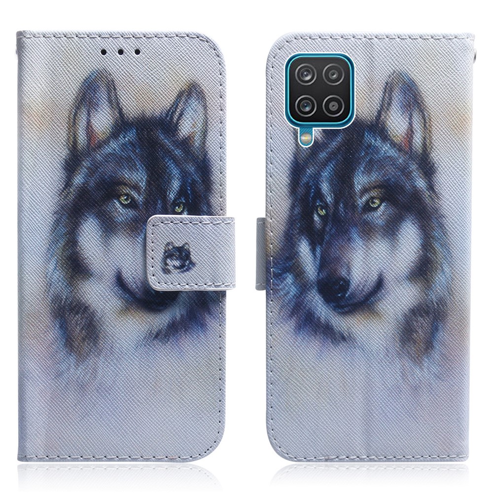 Pattern Printing PU Leather Wallet Magnetic Closure Stand Shockproof Protective Folio Case for Samsung Galaxy F22 4G - Wolf-1