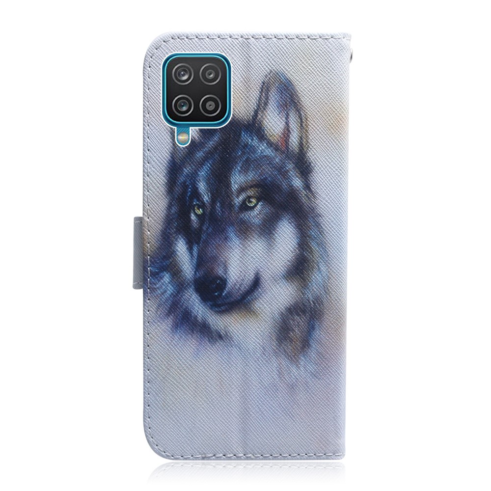 Pattern Printing PU Leather Wallet Magnetic Closure Stand Shockproof Protective Folio Case for Samsung Galaxy F22 4G - Wolf-3