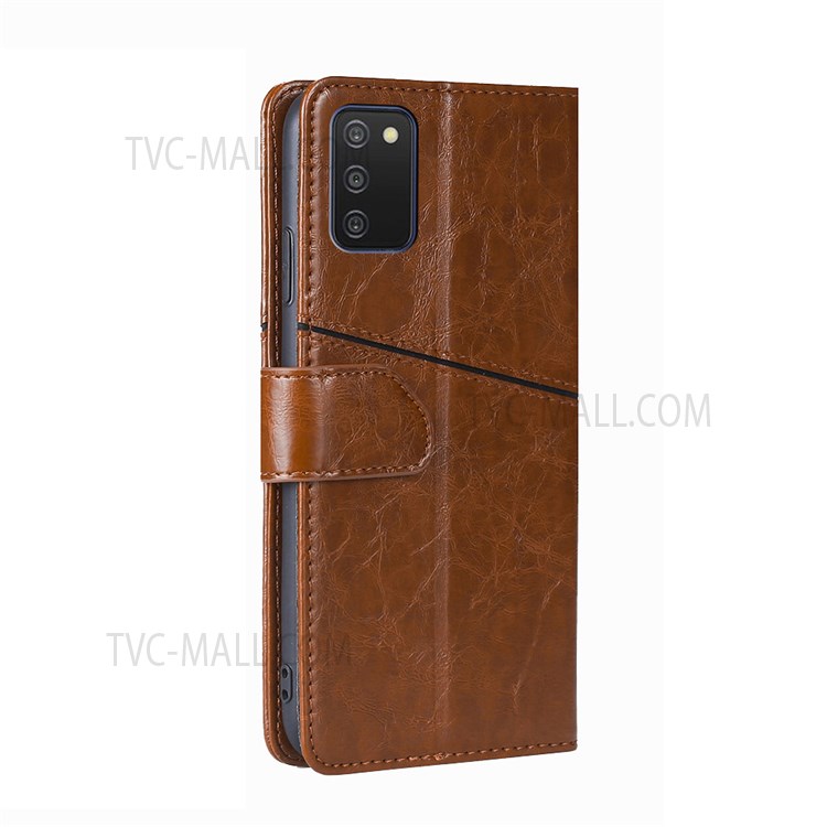 Geometric Pattern Splicing PU Leather Wallet Stand Case Phone Cover for Samsung Galaxy A03s (166.5 x 75.98 x 9.14mm) - Light Brown-4