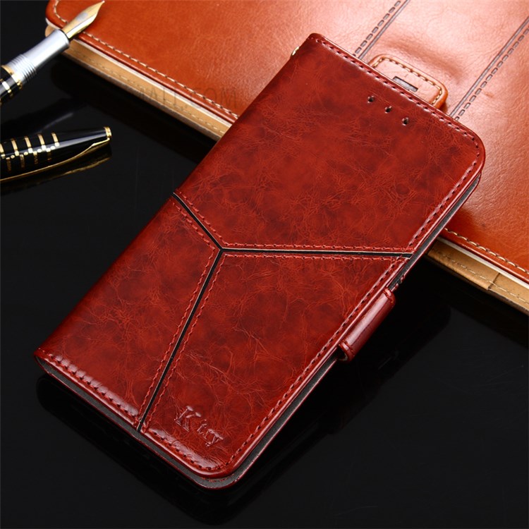 Geometric Pattern Splicing PU Leather Wallet Stand Case Phone Cover for Samsung Galaxy A03s (166.5 x 75.98 x 9.14mm) - Light Brown-8