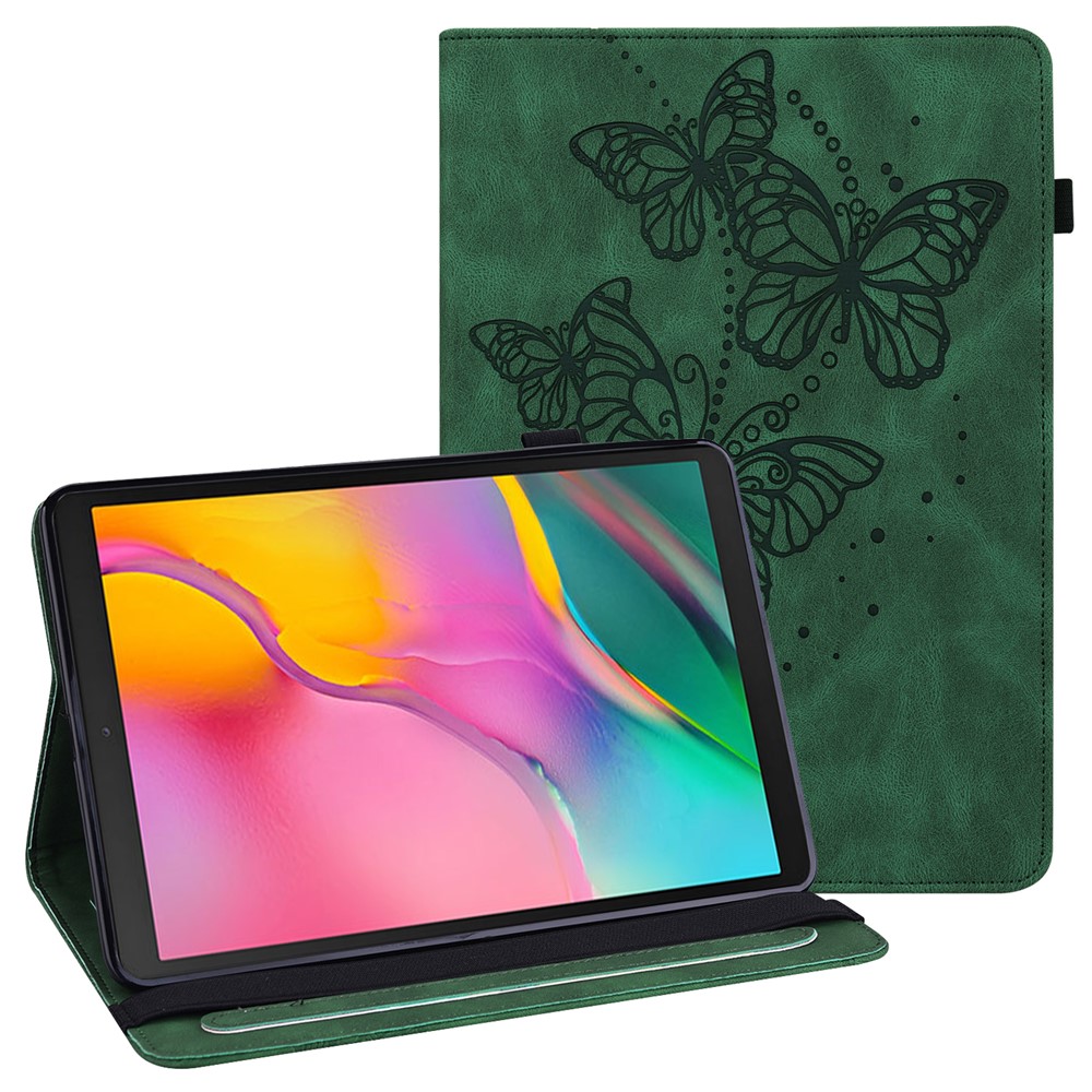 Butterflies Imprinted Scratch-Resistant Anti-Fall Card Slots Design Tablet Case with Stand for Samsung Galaxy Tab A 10.1 (2019)SM-T510 (Wi-Fi) - Green-1