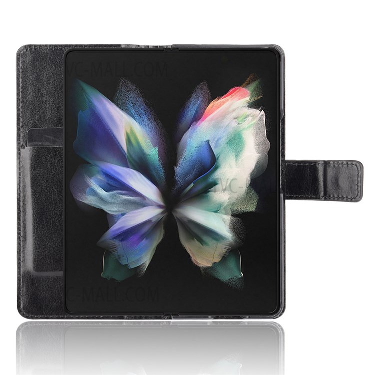 Crazy Horse Texture Pen Slot Design PU Leather Stand Magnetic Clasp Phone Cover with Strap for Samsung Galaxy Z Fold3 5G - Black-5
