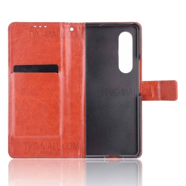 Crazy Horse Texture Pen Slot Design PU Leather Stand Magnetic Clasp Phone Cover with Strap for Samsung Galaxy Z Fold3 5G - Brown-4