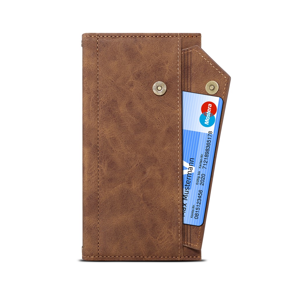 Wallet Design Well-Protected Anti-Drop Zippered Pocket Strap Card Slots Case Phone Case with Stand for Motorola Moto G50 5G - Brown-9