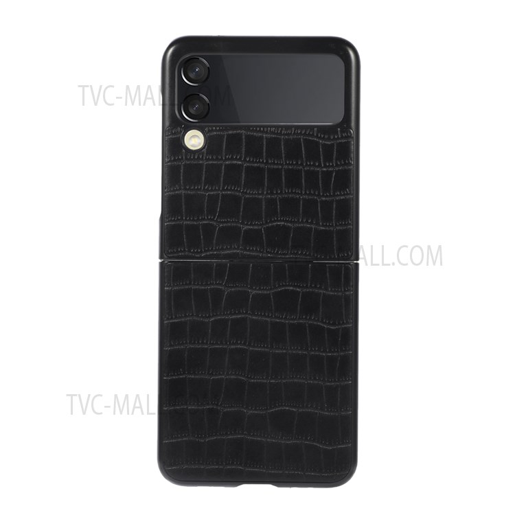 Scratch-resistant Crocodile Texture PU Leather Coated PC Phone Case Cover for Samsung Galaxy Z Flip3 5G - Black-1