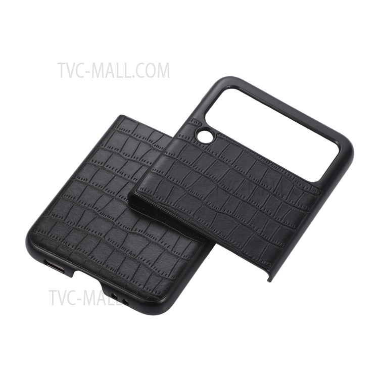 Scratch-resistant Crocodile Texture PU Leather Coated PC Phone Case Cover for Samsung Galaxy Z Flip3 5G - Black-2