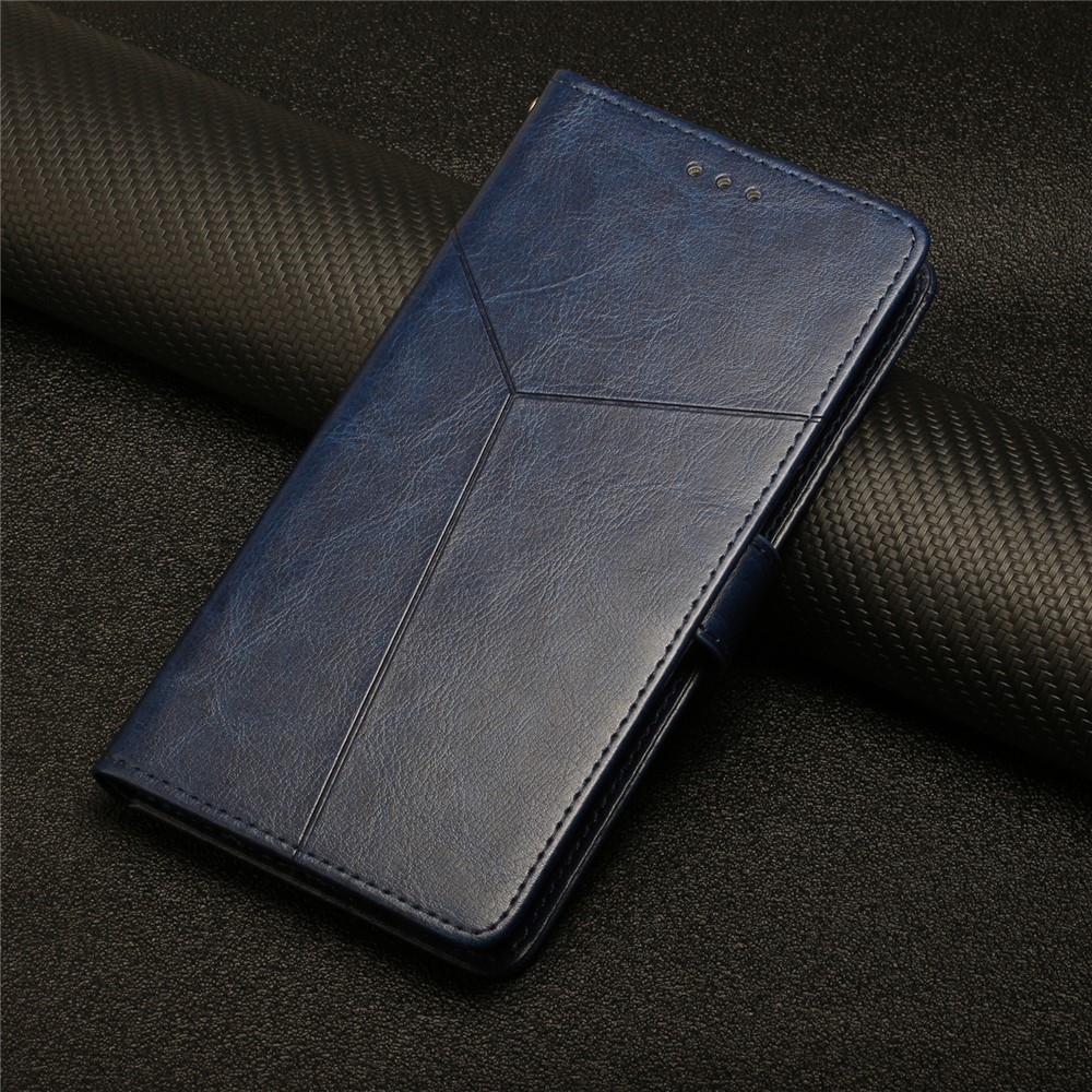 Imprinted Y-shaped Line Stand Wallet PU Leather Cover Inner TPU Phone Case with Wrist Strap for Samsung Galaxy S10 Plus - Blue-11
