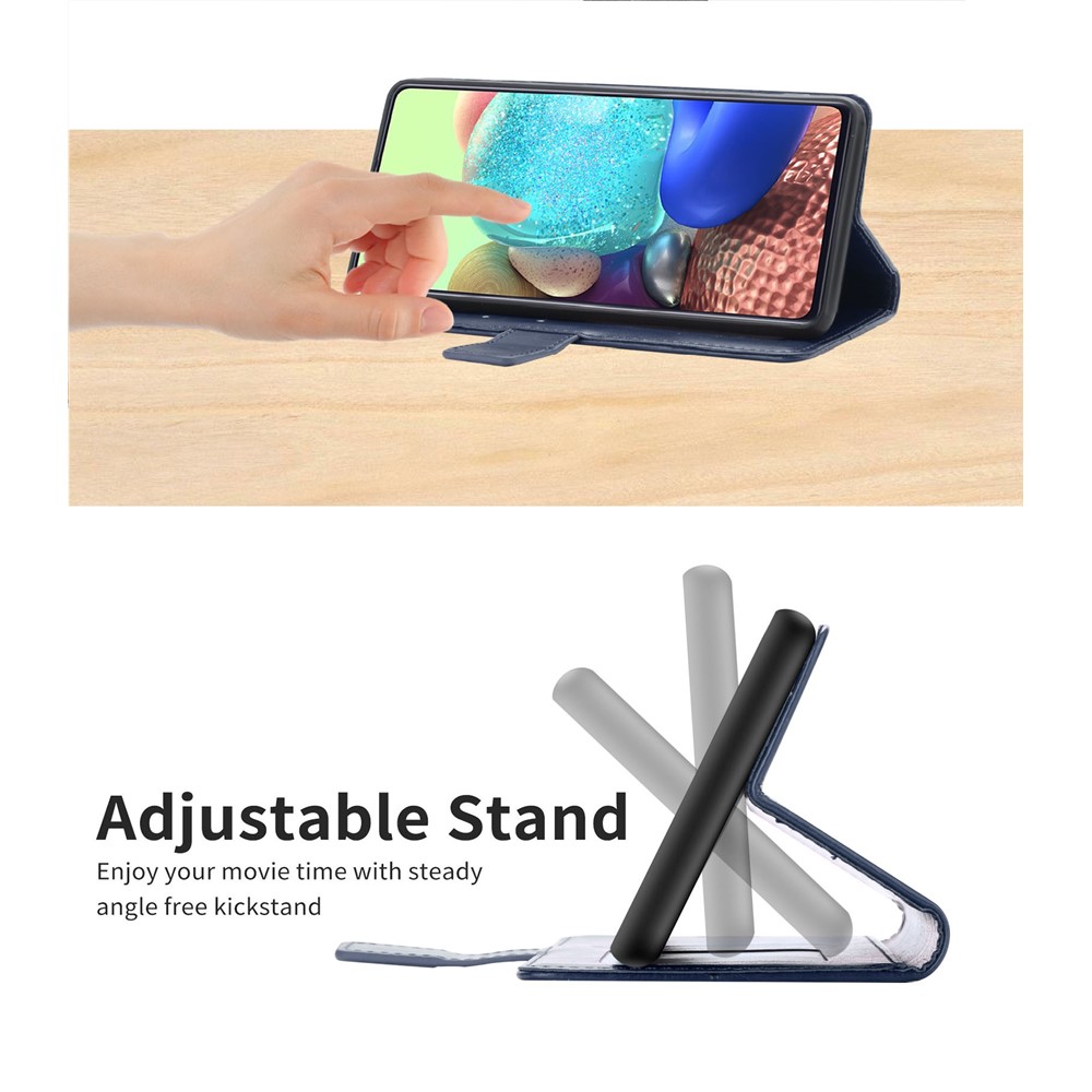Imprinted Y-shaped Line Stand Wallet PU Leather Cover Inner TPU Phone Case with Wrist Strap for Samsung Galaxy S10 Plus - Blue-3