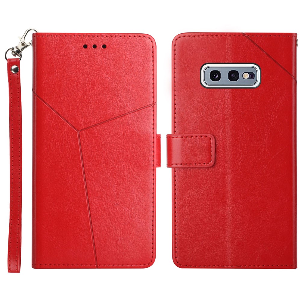 Imprinting Y-shaped Line Anti-drop Protection Wallet Stand Leather Phone Case Cover for Samsung Galaxy S10e - Red