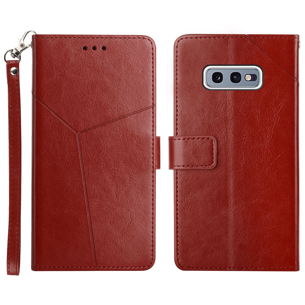 Imprinting Y-shaped Line Anti-drop Protection Wallet Stand Leather Phone Case Cover for Samsung Galaxy S10e - Wine Red