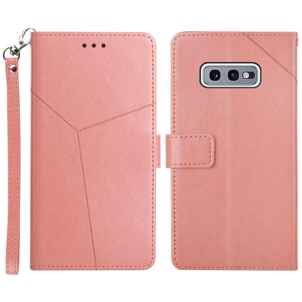 Imprinting Y-shaped Line Anti-drop Protection Wallet Stand Leather Phone Case Cover for Samsung Galaxy S10e - Pink