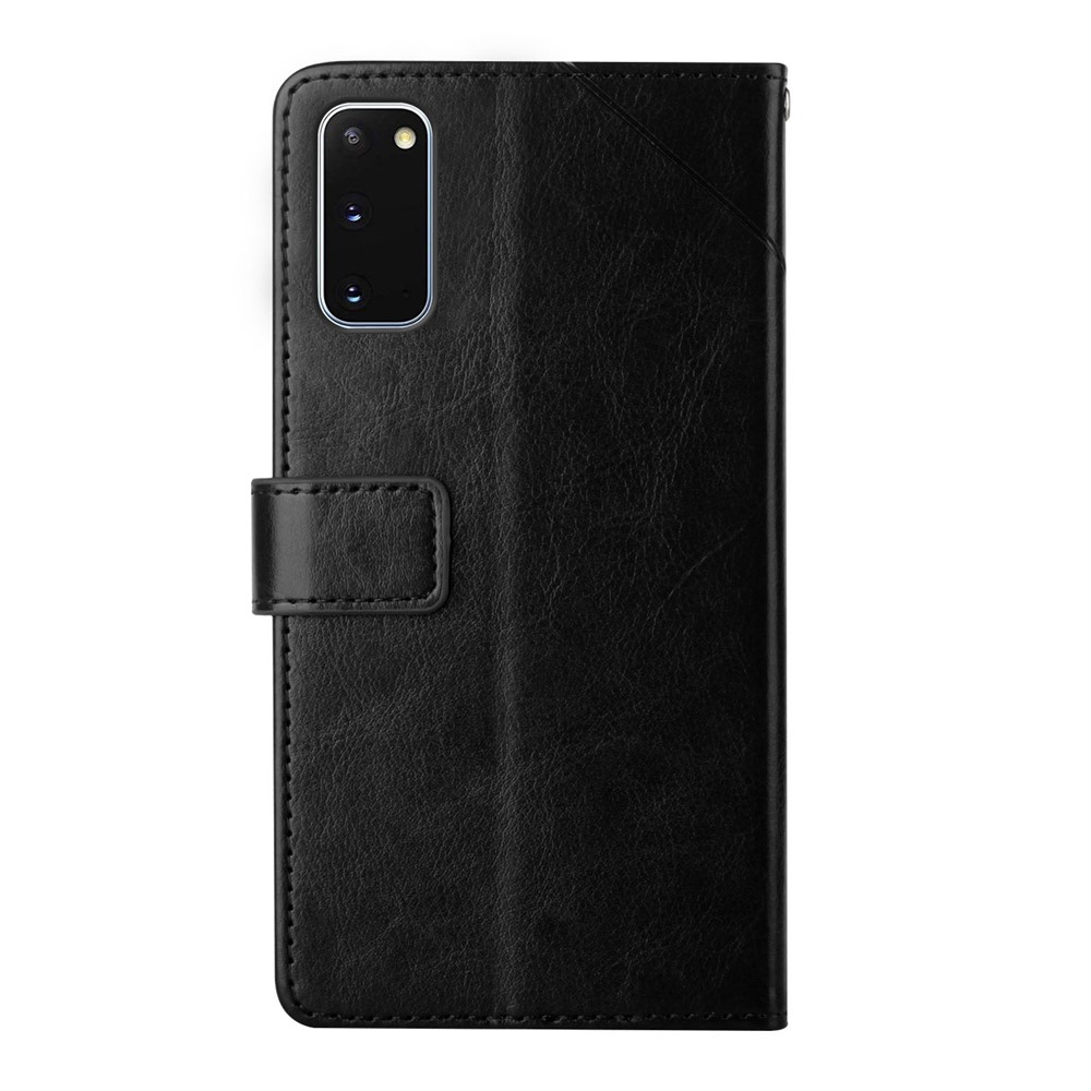 Imprinting Y-shaped Line Shockproof PU Leather Wallet Phone Case Cover with Lanyard for Samsung Galaxy S20 - Black-9