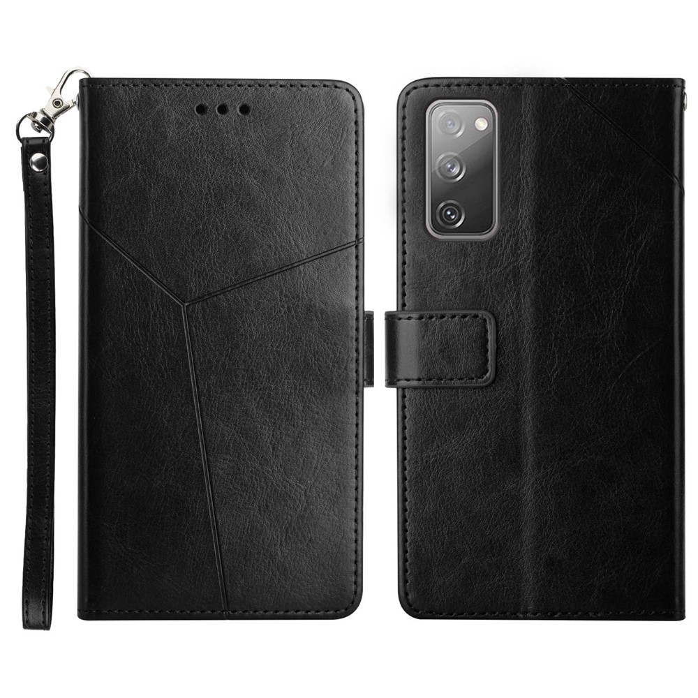 Drop-resistant Imprinting Y-shaped Line Wallet Stand Leather Protective Phone Shell Cover for Samsung Galaxy S20 FE 4G/5G/S20 Fan Edition/S20 Lite - Black-1