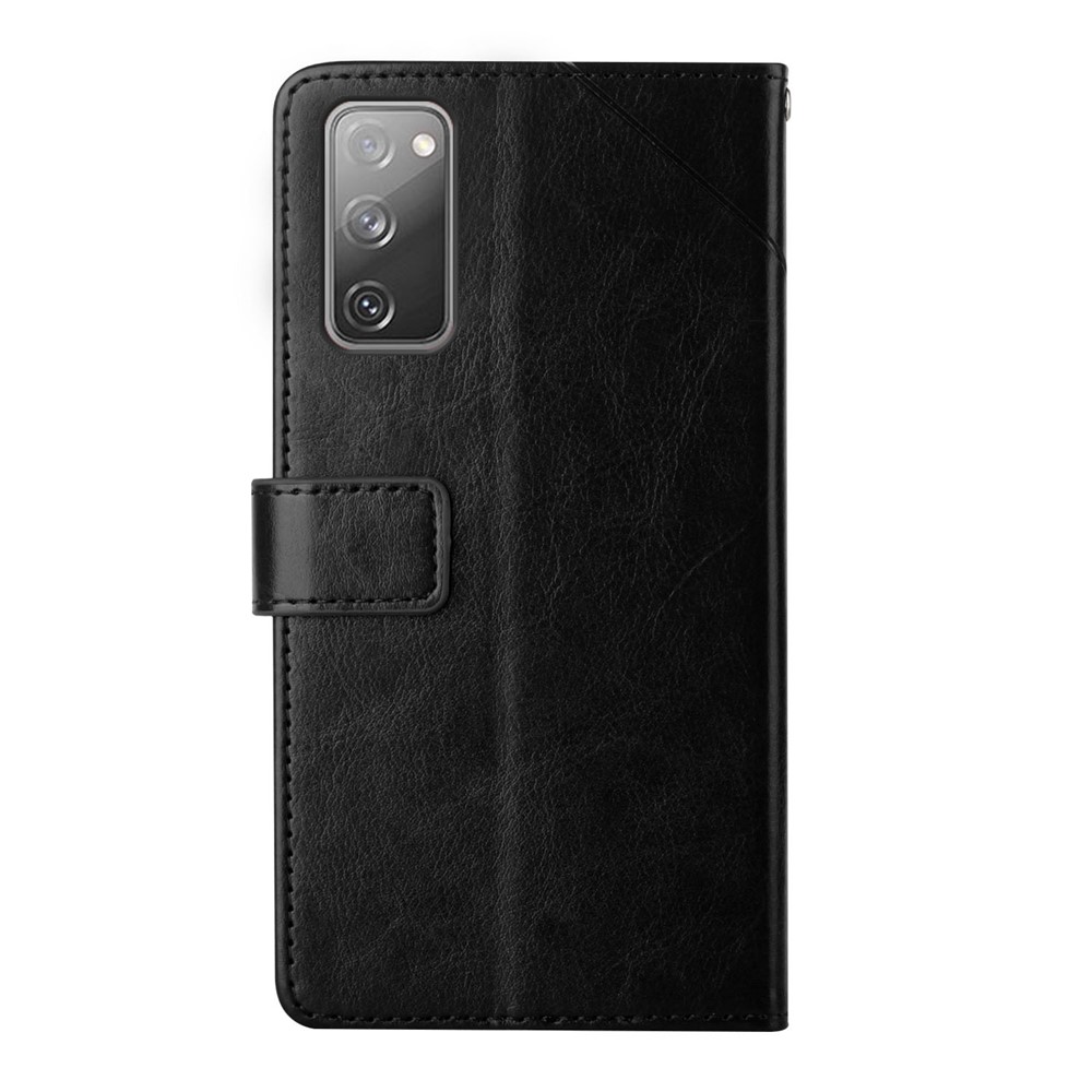 Drop-resistant Imprinting Y-shaped Line Wallet Stand Leather Protective Phone Shell Cover for Samsung Galaxy S20 FE 4G/5G/S20 Fan Edition/S20 Lite - Black-9