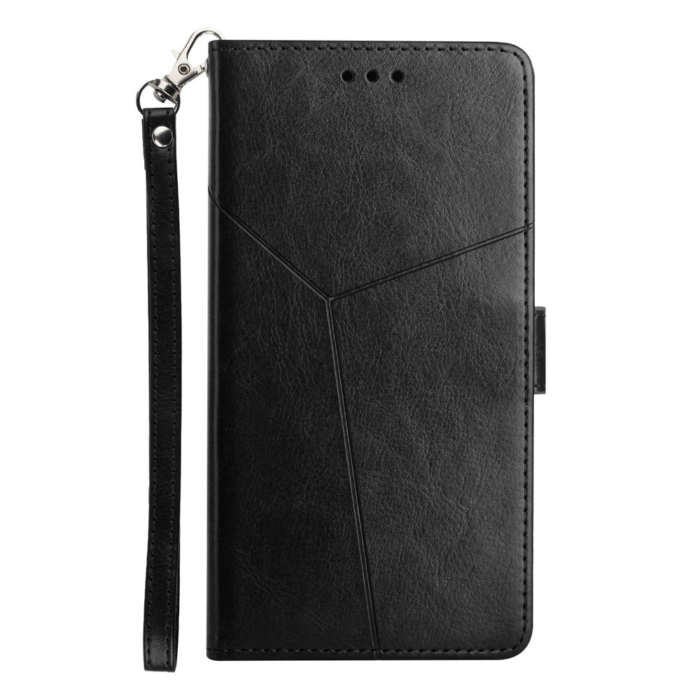 Imprinting Y-shaped Line Leather Wallet Stand Phone Cover with Wrist Strap for Samsung Galaxy S20 Ultra - Black-8
