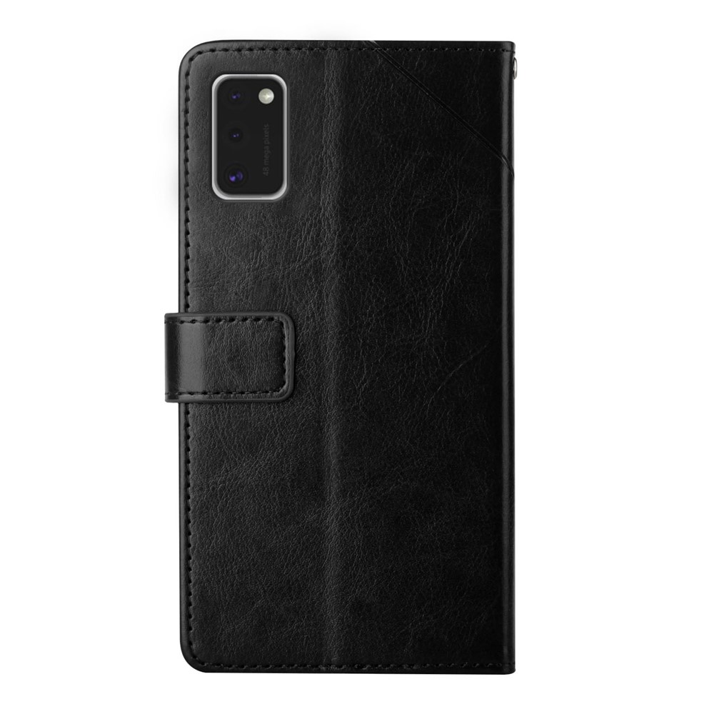 PU Leather Wallet Stand Magnetic Clasp Phone Cover Case with Imprinted Y-shaped Line for Samsung Galaxy A41 (Global Version) - Black-10