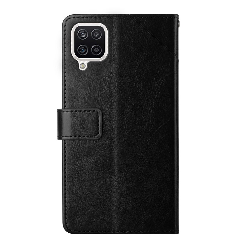 Imprinted Y-shaped Line Anti-scratch Leather Phone Shell Stand Cover with Lanyard for Samsung Galaxy A42 5G - Black-10