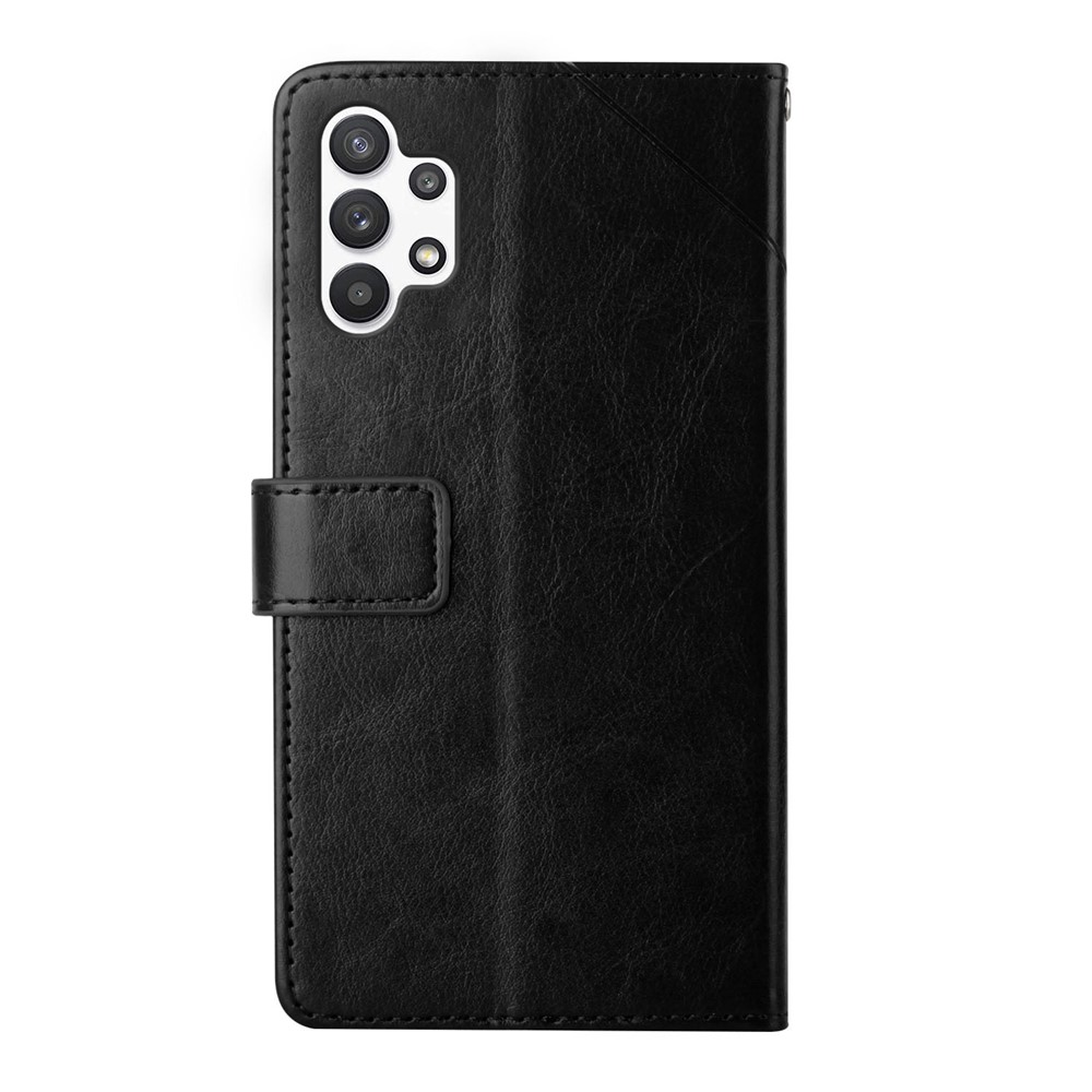 Y-shaped Line Imprinted Wallet Stand PU Leather Phone Flip Case Cover for Samsung Galaxy A32 5G (EU Version) - Black-10