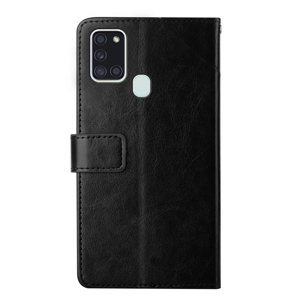 Imprinting Y-shaped Line Scratch-resistant Cell Phone Leather Case Cover for Samsung Galaxy A21s - Black-10
