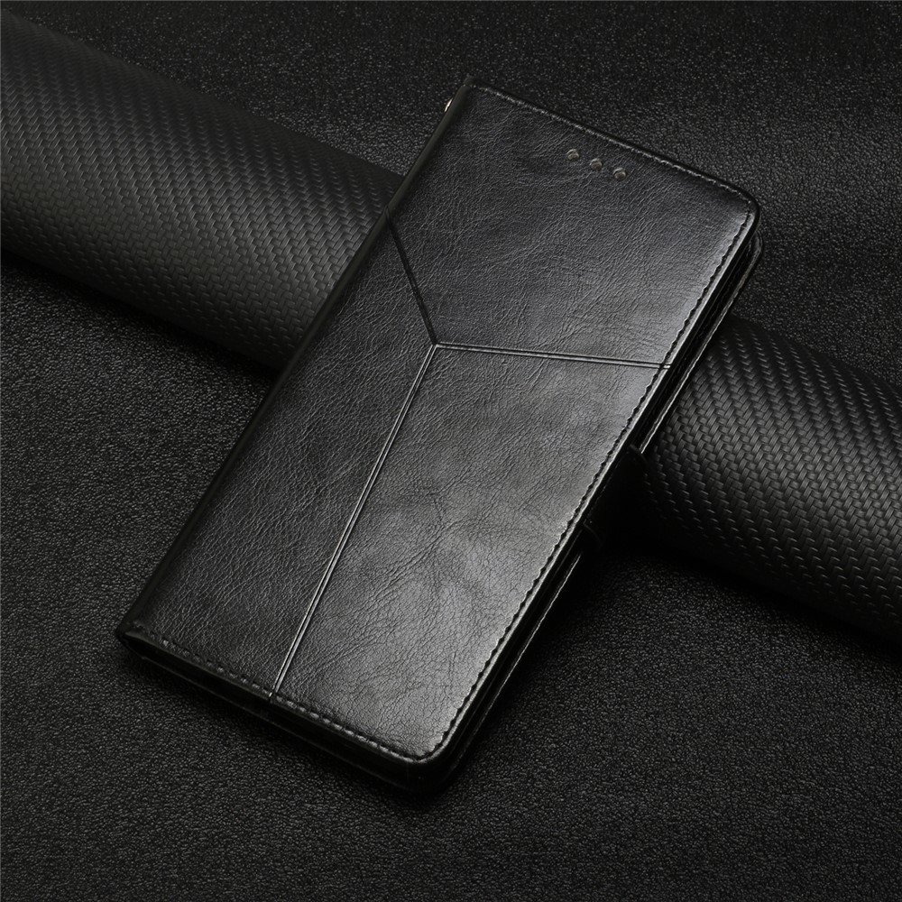 Folio Flip Imprinting Y-образная Линия Line Line Leather Phone Protection Case Case Cover Cover Для Samsung Galaxy A20s - Черный