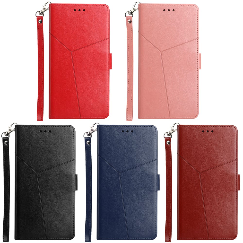 Folio Flip Imprinting Y-образная Линия Line Line Leather Phone Protection Case Case Cover Cover Для Samsung Galaxy A20s - Черный