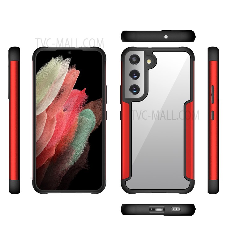 Plastic Clear Back Panel Phone Hybrid Back Cover with TPU + Metal Edging for Samsung Galaxy S22 Plus - Red-6