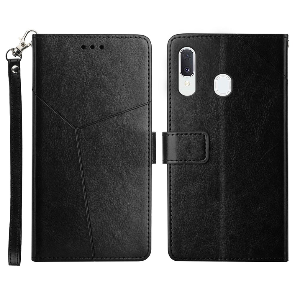 Imprinting Y-shaped Line Magnetic Clasp Closure Leather Case Protective Phone Cover for Samsung Galaxy A20e - Black-1