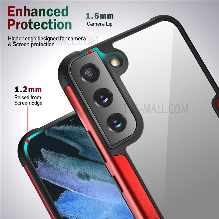 TPU + Metal Edging Combo Plastic Clear Back Panel Anti-Collision Phone Hybrid Back Cover for Samsung Galaxy S22 - Red-4