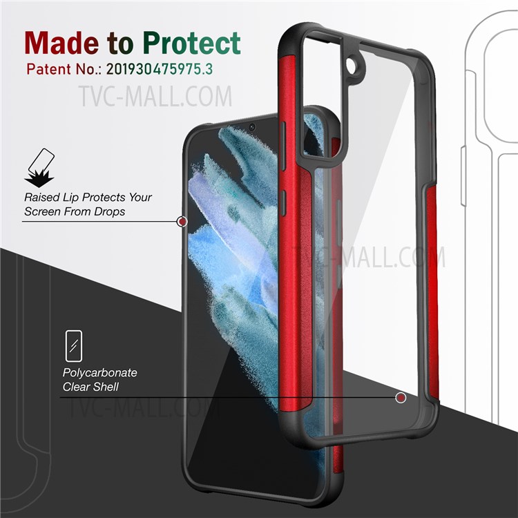 TPU + Metal Edging Combo Plastic Clear Back Panel Anti-Collision Phone Hybrid Back Cover for Samsung Galaxy S22 - Red-6