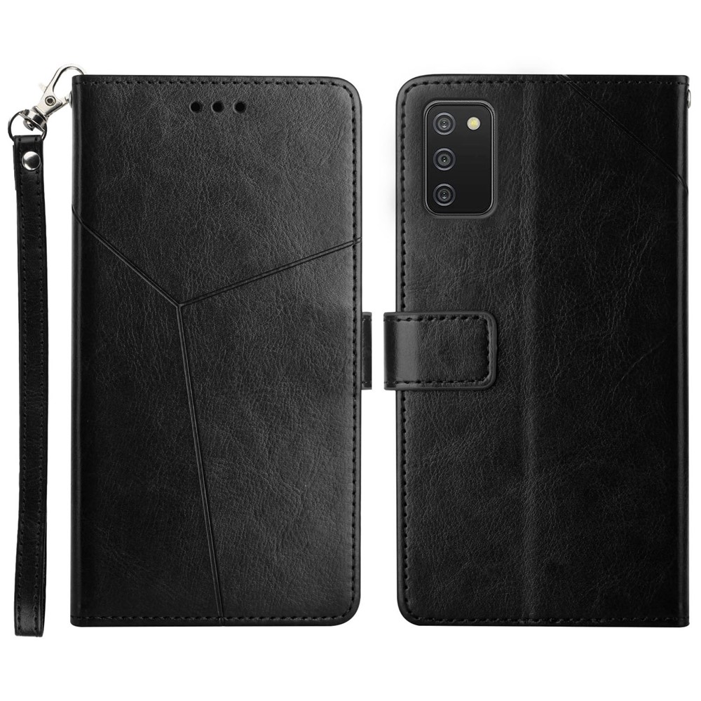 Imprinting Y-shaped Line Leather Case Stand Wallet Phone Cover for Samsung Galaxy A03s (166.5 x 75.98 x 9.14mm) - Black-1