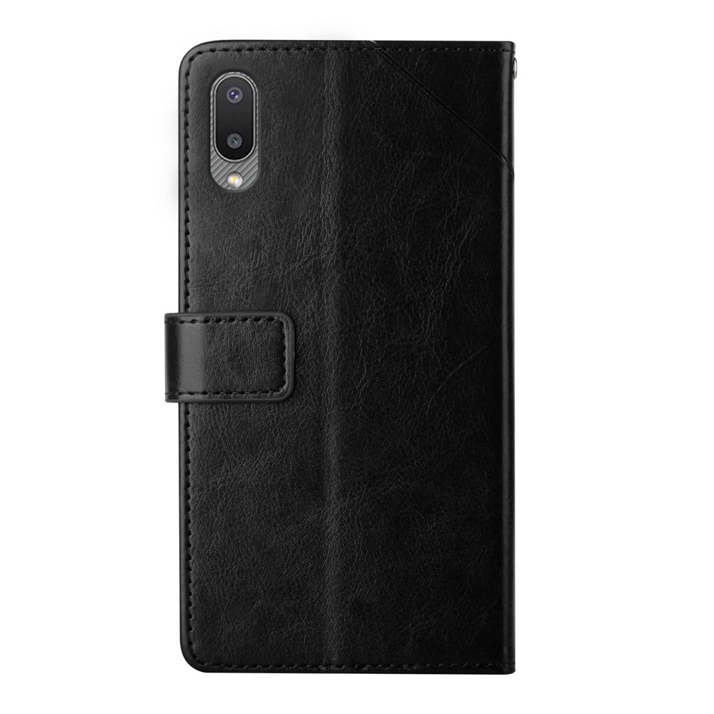 Imprinting Y-shaped Line Wallet PU Leather Protective Phone Case Stand Cover with Strap for Samsung Galaxy A02 (EU Version) - Black-10