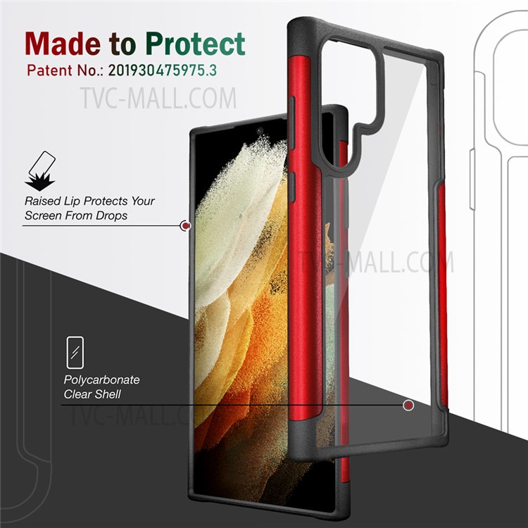 Anti-Slip Metal Sided + TPU + Plastic Combo Drop Resistant Hybrid Back Cover for Samsung Galaxy S22 Ultra - Red-2