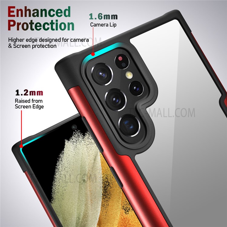 Anti-Slip Metal Sided + TPU + Plastic Combo Drop Resistant Hybrid Back Cover for Samsung Galaxy S22 Ultra - Red-3