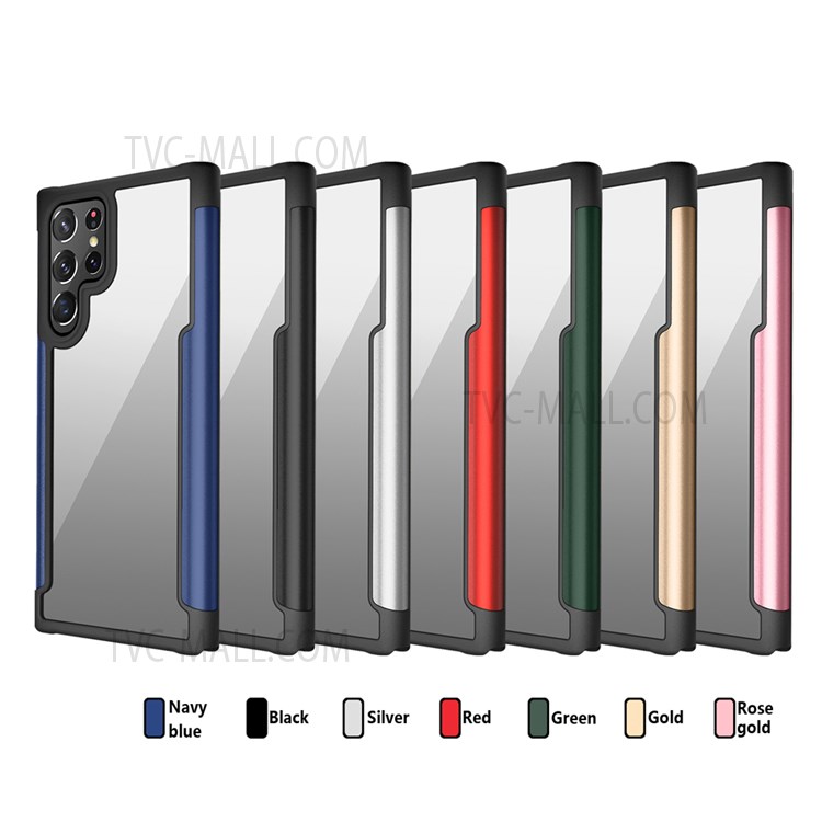 Anti-Slip Metal Sided + TPU + Plastic Combo Drop Resistant Hybrid Back Cover for Samsung Galaxy S22 Ultra - Red-7