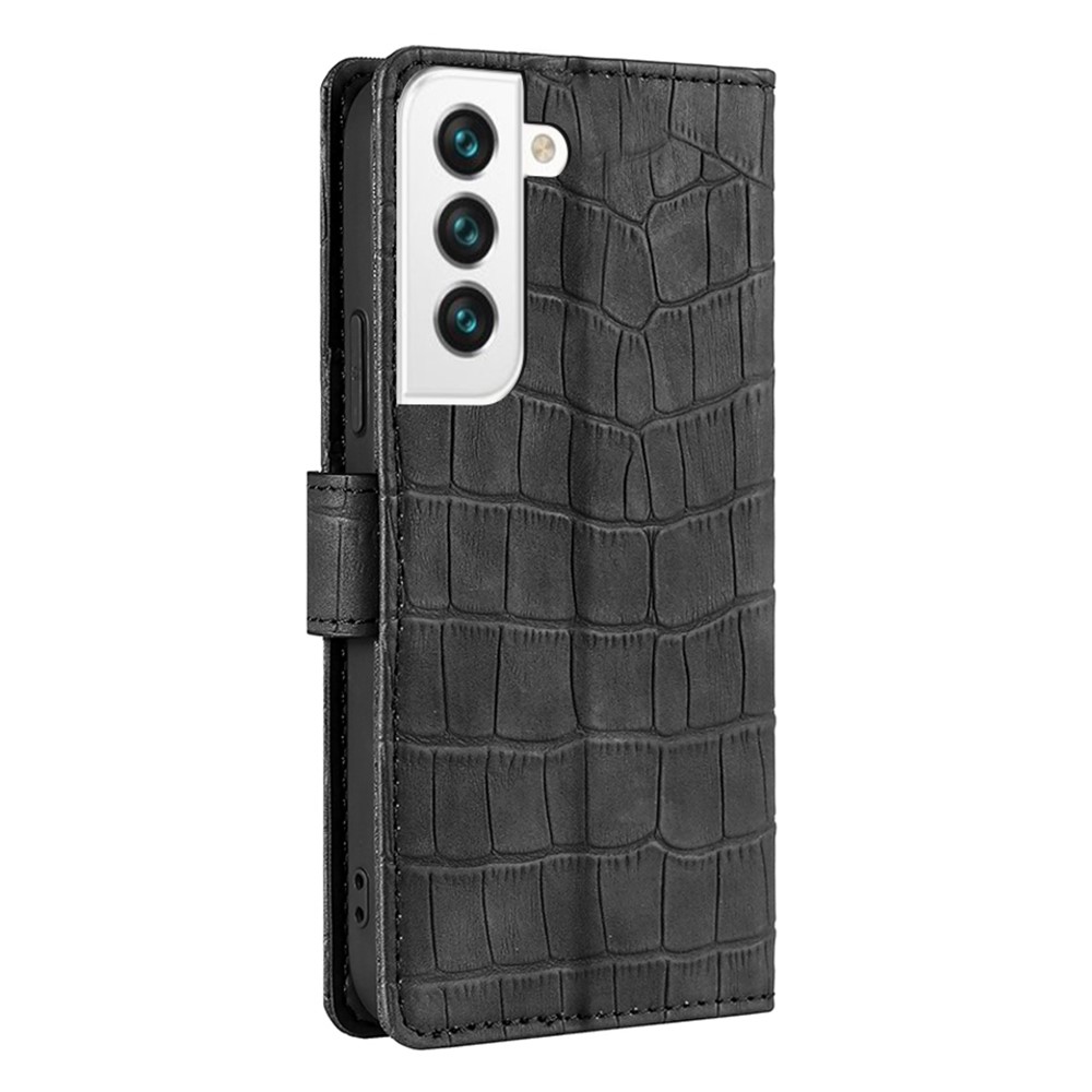 Fall Protection Supporting Stand Design Crocodile Texture Wallet Leather Case Phone Cover Shell for Samsung Galaxy S22 Plus - Black-3