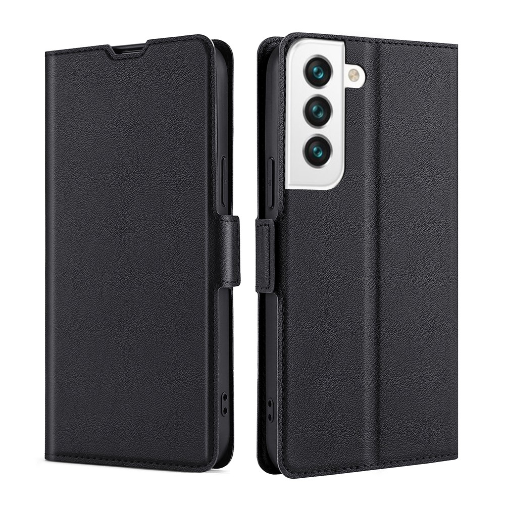 360 Degree Protection Side Magnetic Closure Ultra-thin Leather Phone Card Slot Stand Cover Case for Samsung Galaxy S22 - Black-1