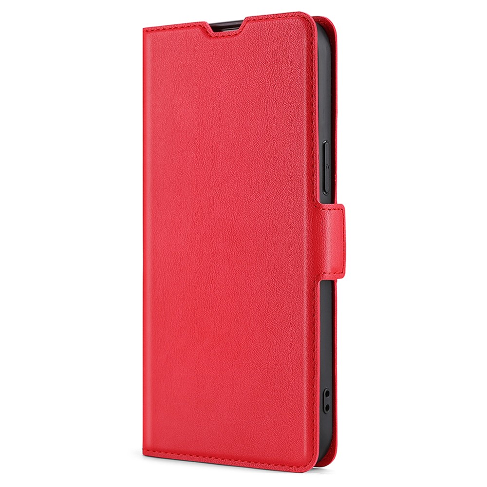360 Degree Protection Side Magnetic Closure Ultra-thin Leather Phone Card Slot Stand Cover Case for Samsung Galaxy S22 - Red-2